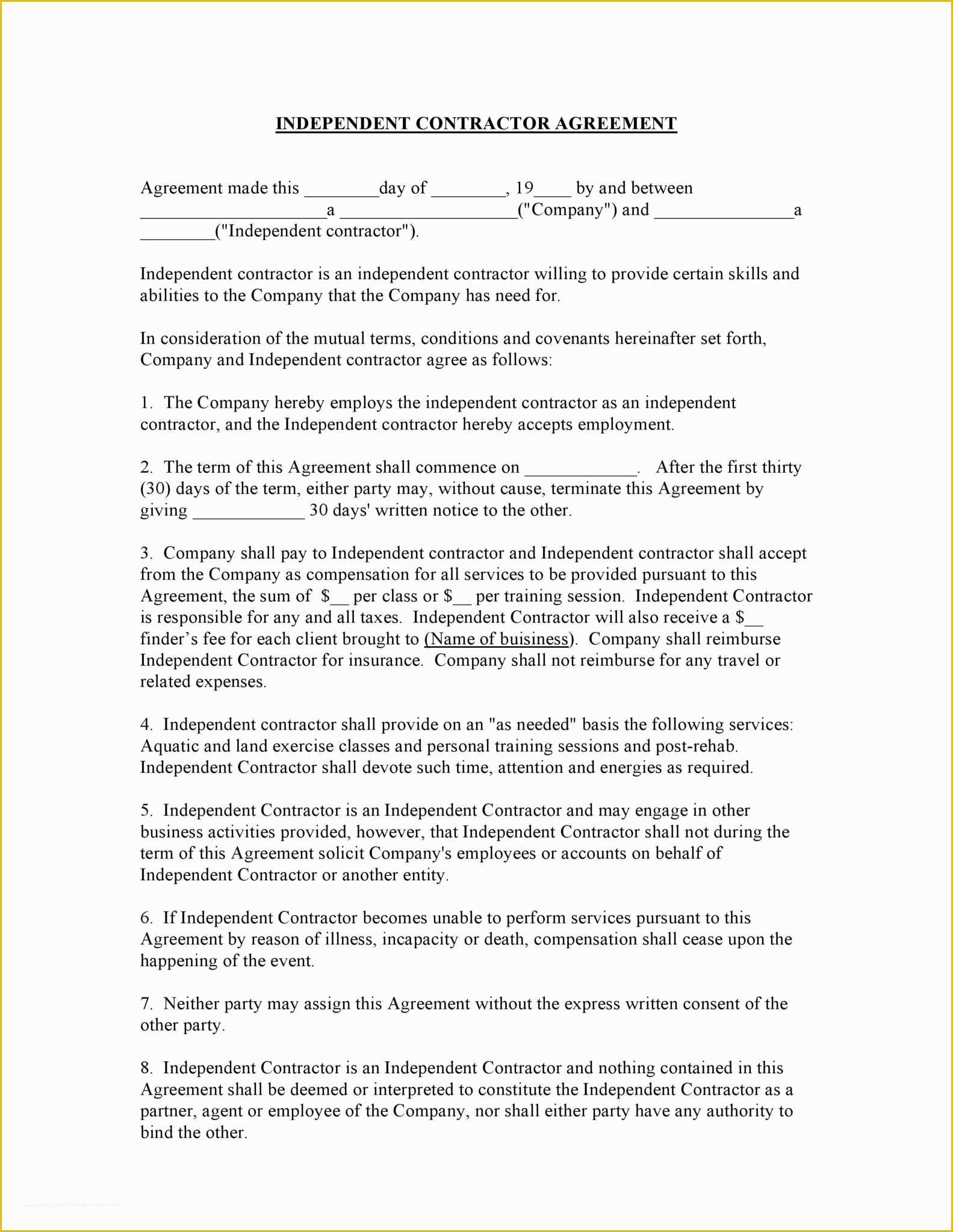 Terms Of Use Agreement Template Free Of Free Printable Independent Contractor Agreement