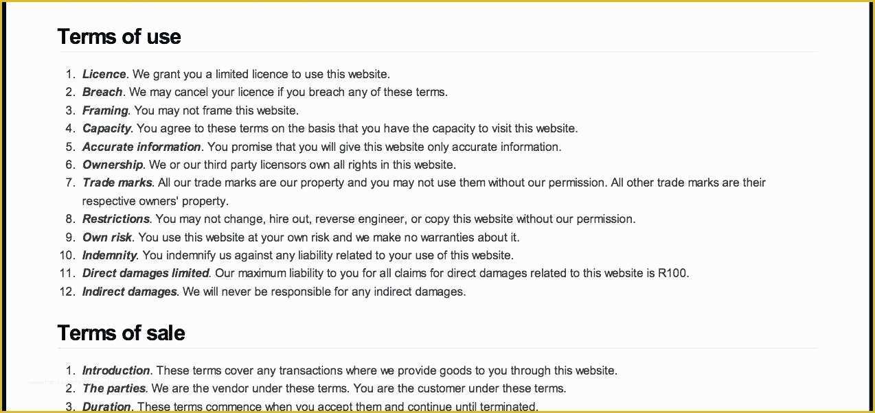 Terms Of Use Agreement Template Free Of Free Terms Of Use Template
