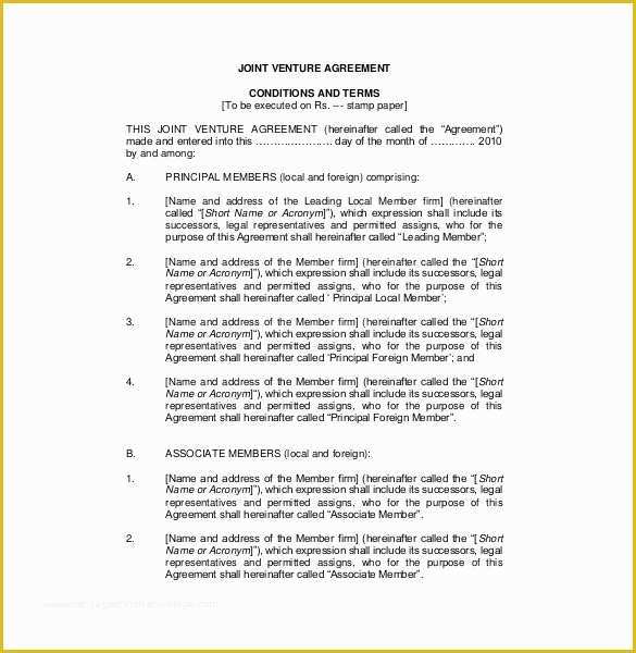 Terms Of Use Agreement Template Free Of Joint Venture Agreement Samples