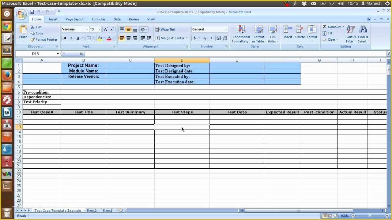 Test Case Template Excel Free Download Of Sample Test Case Template
