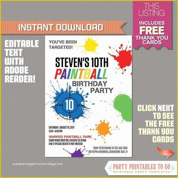 Thank You Flyer Template Free Of Paintball Invitation with Free Thank You Card Paintball