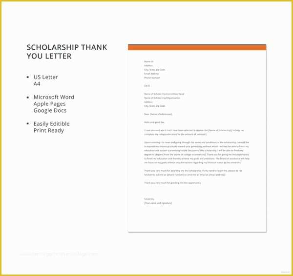 Thank You Note Template Free Of 9 Scholarship Thank You Letter Doc Pdf