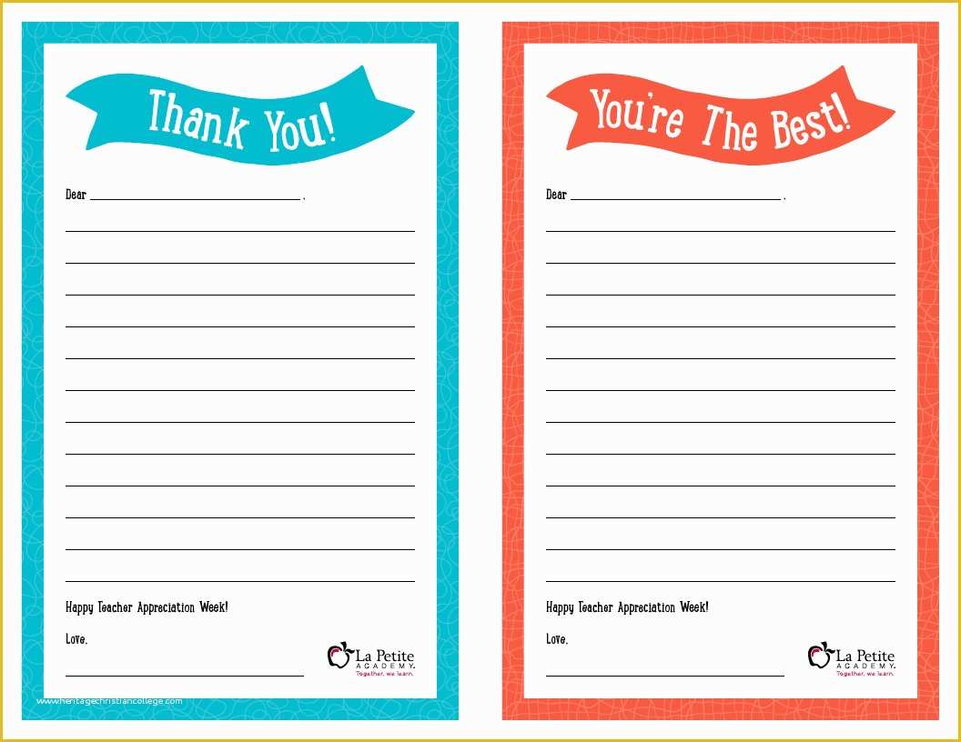 Thank You Note Template Free Of Teacher Appreciation Week – Free Printable “thank You