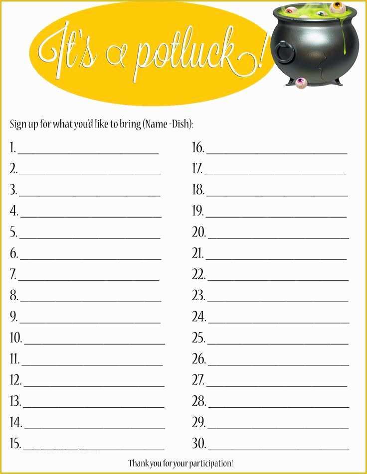 Thanksgiving Potluck Invitation Template Free Printable Of Potluck Sign Up Sheet Collection Kiddo Shelter
