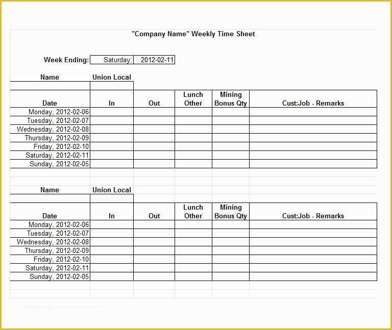 Time Card Spreadsheet Template Free Of 40 Free Timesheet Time Card Templates Template Lab