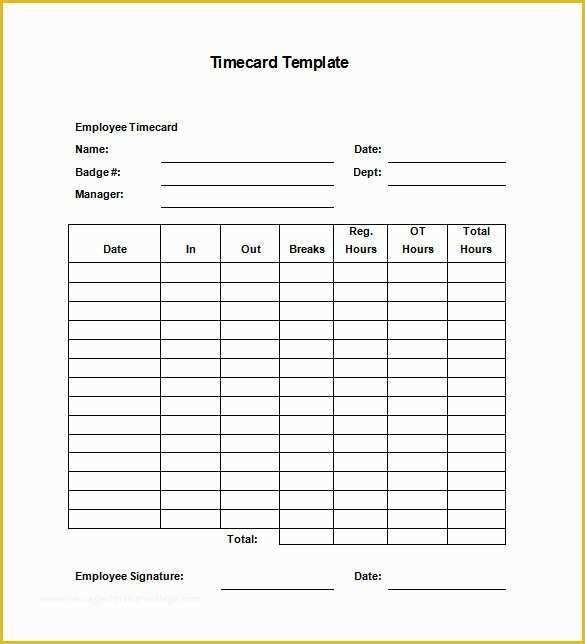Time Card Spreadsheet Template Free Of 7 Printable Time Card Templates Doc Excel Pdf