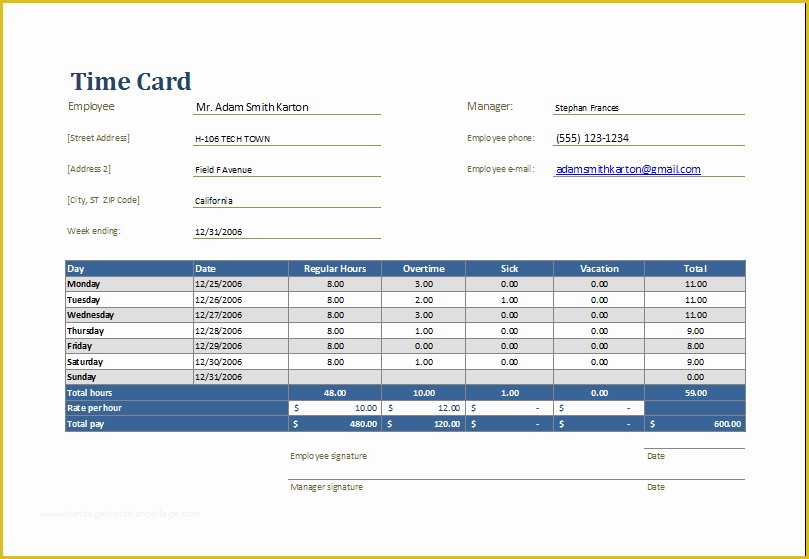 Time Card Spreadsheet Template Free Of Ms Excel Employee Time Card Template