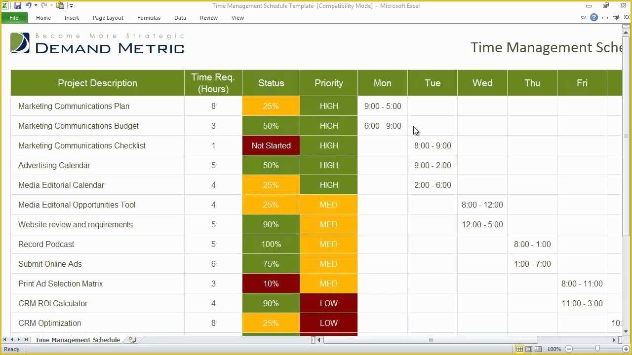Time Management Excel Template Free Of Time Management Schedule Template