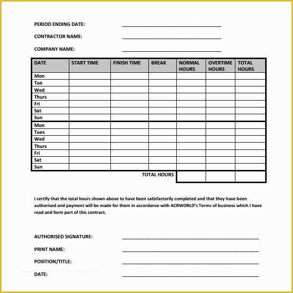 Timesheet for Contractors Template Free Excel Of 17 Contractor Timesheet Templates – Docs Word Pages