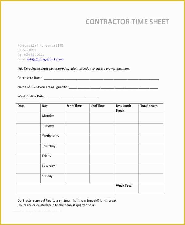 Timesheet for Contractors Template Free Excel Of 17 Timesheet Templates Word Docs Excel