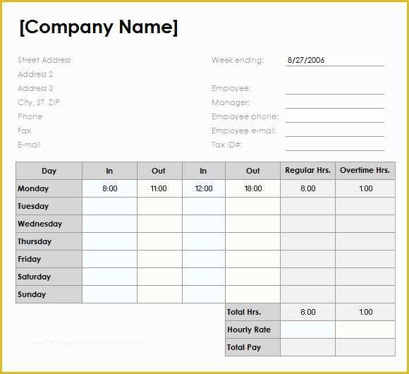Timesheet Template Excel Free Download Of 10 Weekly Timesheet Templates