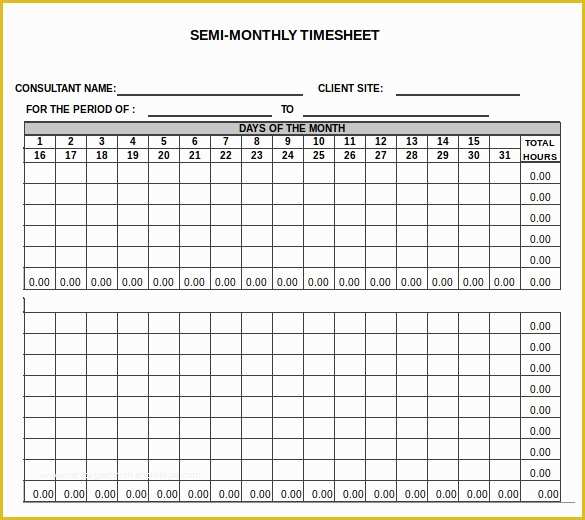 Timesheet Template Excel Free Download Of 23 Monthly Timesheet Templates Free Sample Example