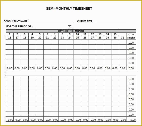 Timesheet Template Free Printable Of 23 Monthly Timesheet Templates Free Sample Example