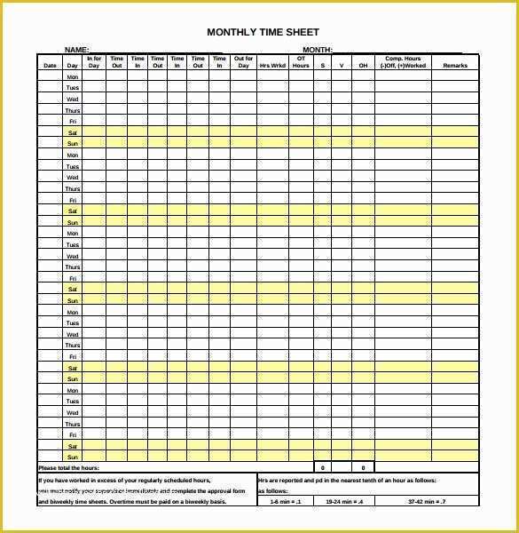Timesheet Template Free Printable Of 23 Monthly Timesheet Templates Free Sample Example