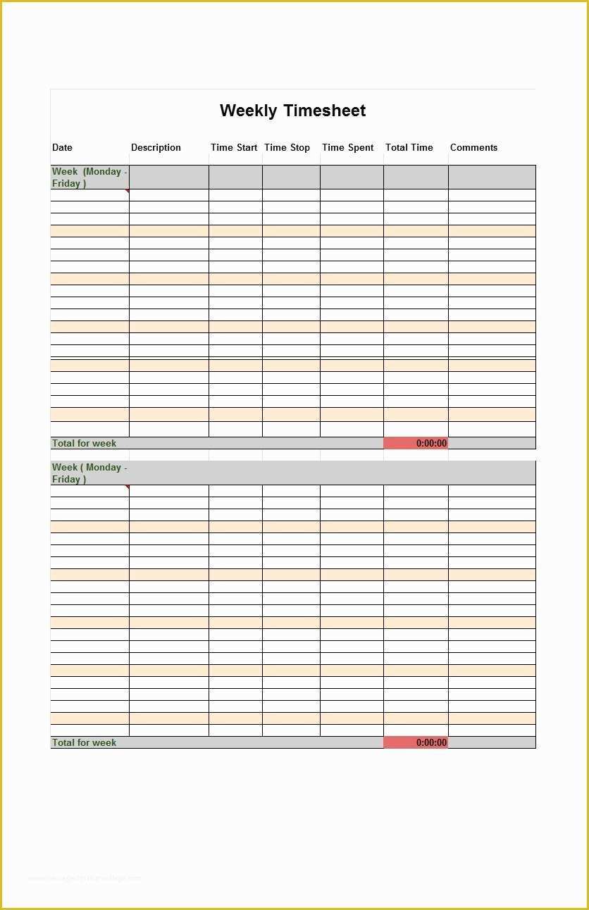 54 Timesheet Template Free Printable