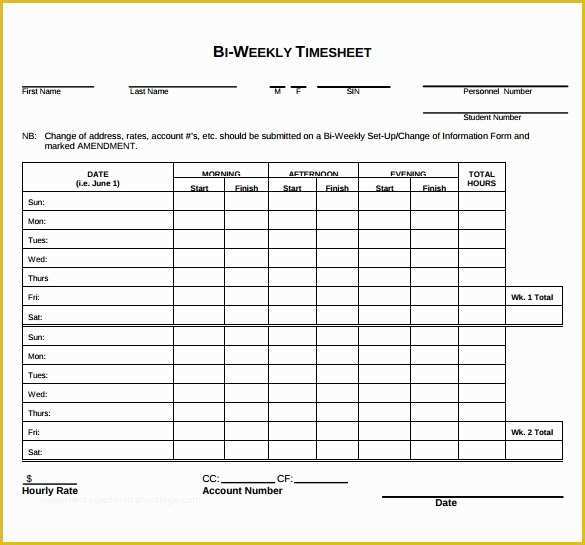 Timesheet Template Free Printable Of Biweekly Timesheet Template 7 Free Download In Pdf