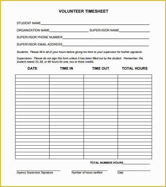 Timesheet Template Free Printable Of Sample Volunteer Timesheet – 9 Example format