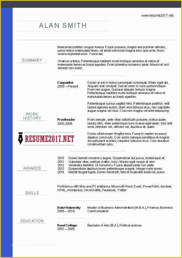 Top Free Resume Templates 2017 Of Chronological Resume format 2017