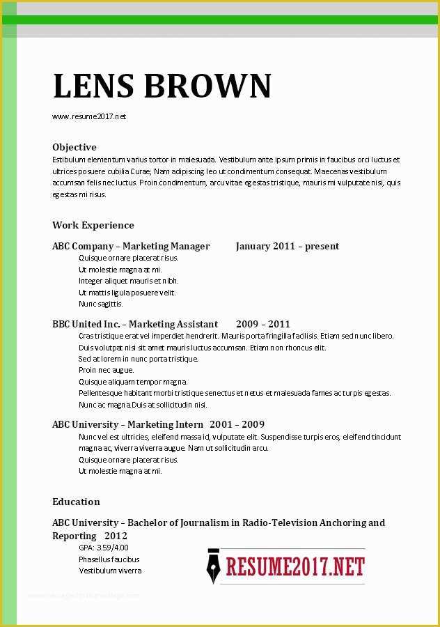 Top Free Resume Templates 2017 Of Chronological Resume format 2017