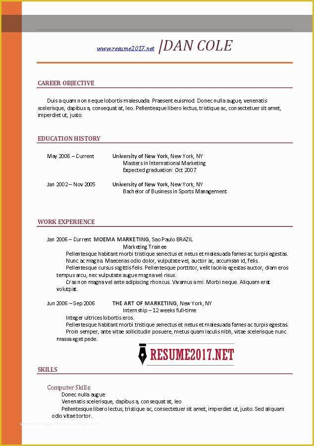 Top Free Resume Templates 2017 Of Chronological Resume format 2017