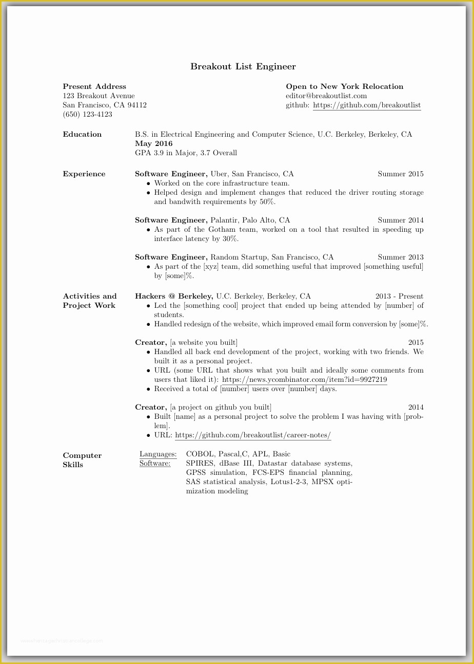 Top Free Resume Templates Of Best Engineer Resume Template Uses Latex – Breakout List