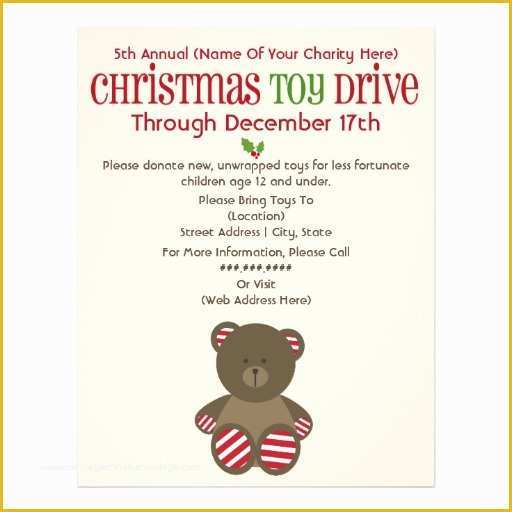 Toy Drive Flyer Template Free Of Christmas toy Drive Striped Bear Flyer
