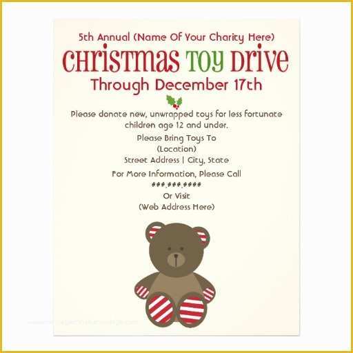 Toy Drive Flyer Template Free Of Christmas toy Drive Striped Bear Flyer