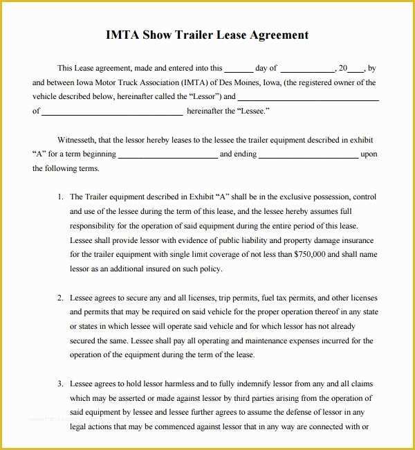 Trailer Lease Agreement Template Free Of 11 Trailer Rental Agreement Templates – Pdf