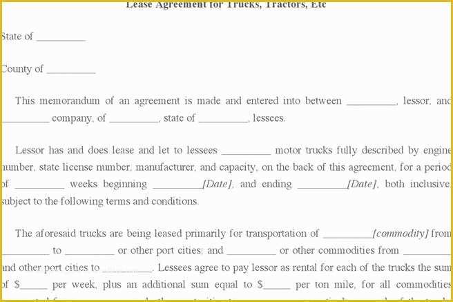 Trailer Lease Agreement Template Free Of 29 Of Tractor Trailer Lease Agreement Template