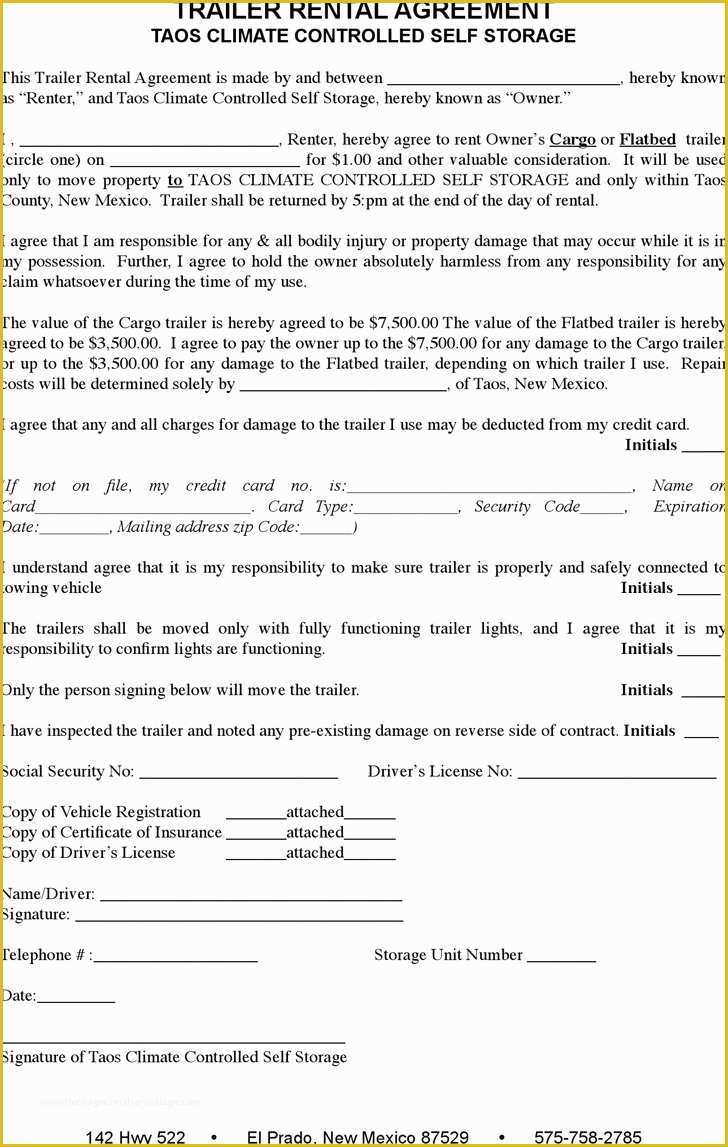 Trailer Lease Agreement Template Free Of 3 Trailer Rental Agreement Template Free Download