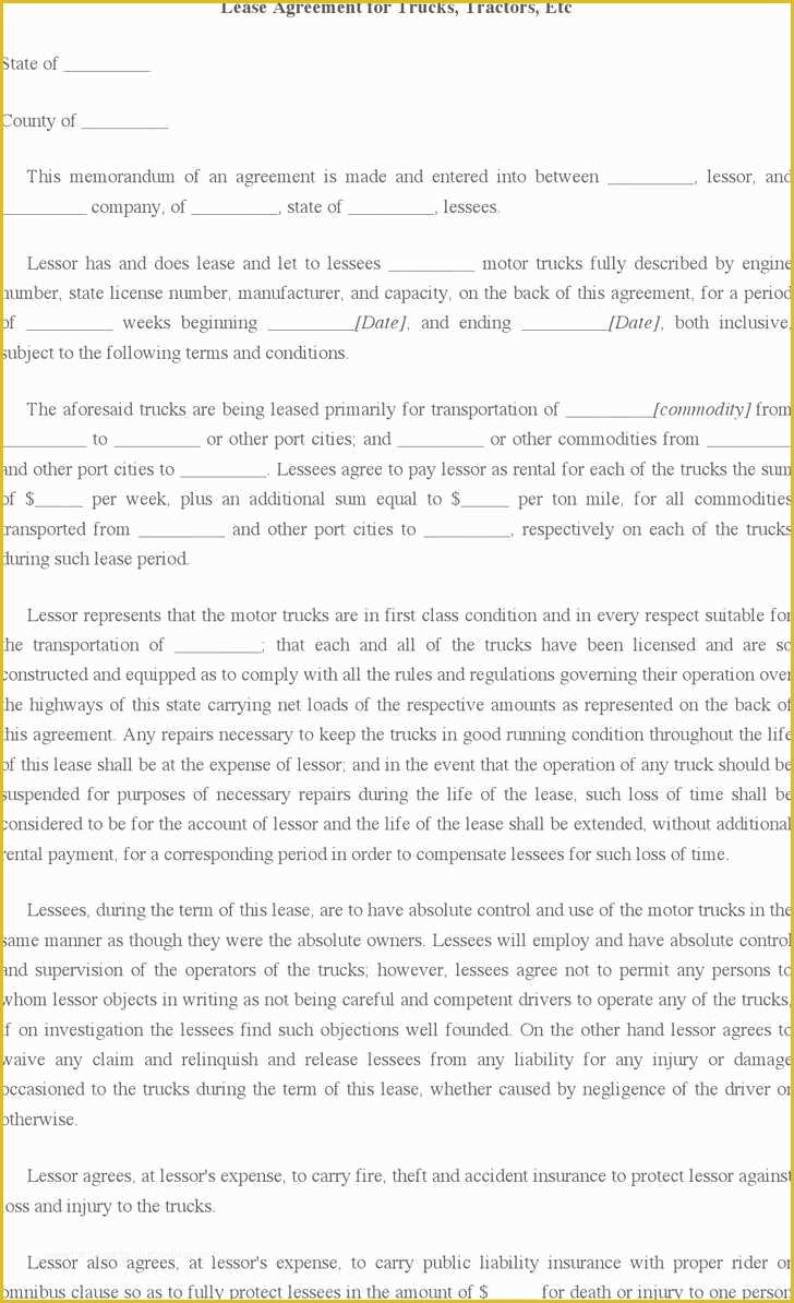 Trailer Lease Agreement Template Free Of 44 New Tractor Trailer Lease Agreement Bu D