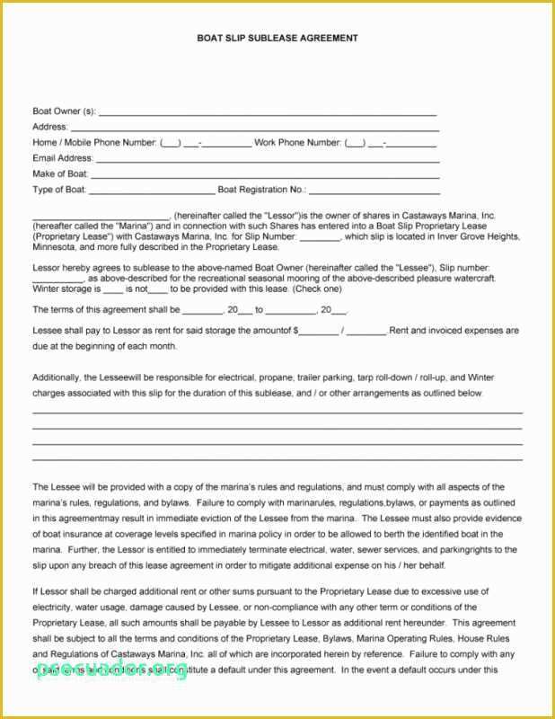 Trailer Lease Agreement Template Free Of Boat Slip Rental Agreement