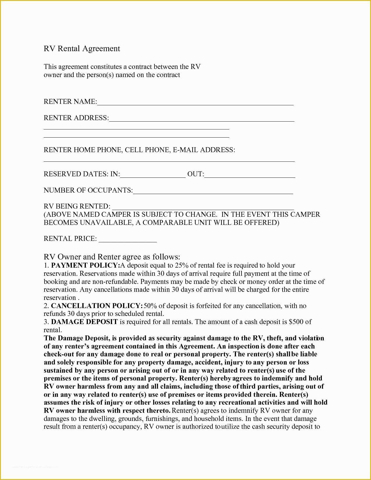 Trailer Lease Agreement Template Free Of Free Rv Purchase Agreement form Good Elegant Collection