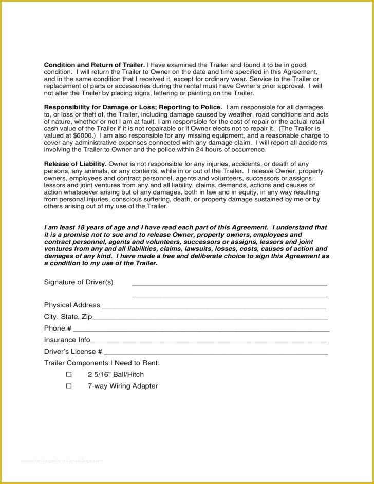 Trailer Lease Agreement Template Free Of Horse Trailer Rental Agreement Template Free Download