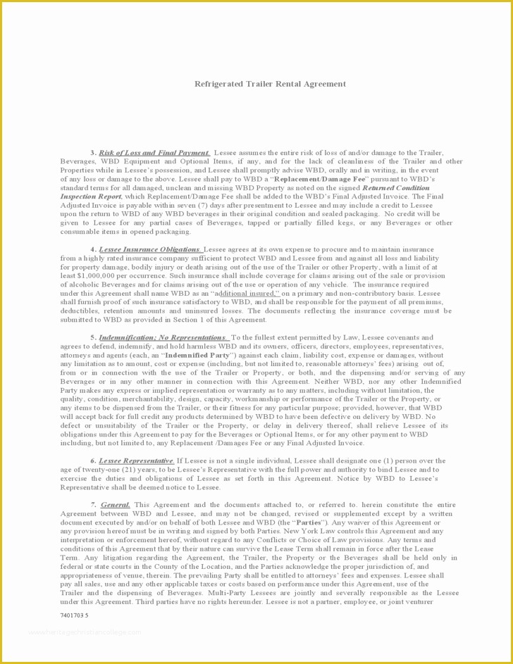 Trailer Lease Agreement Template Free Of Refrigerated Trailer Rental Agreement Free Download