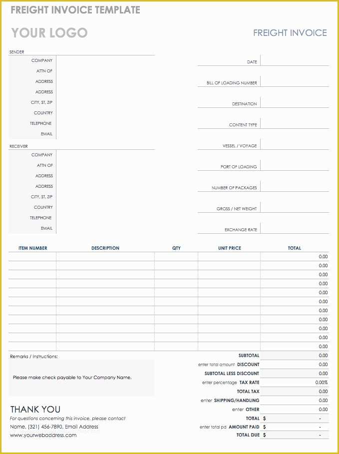 Transportation Invoice Template Free Of 55 Free Invoice Templates
