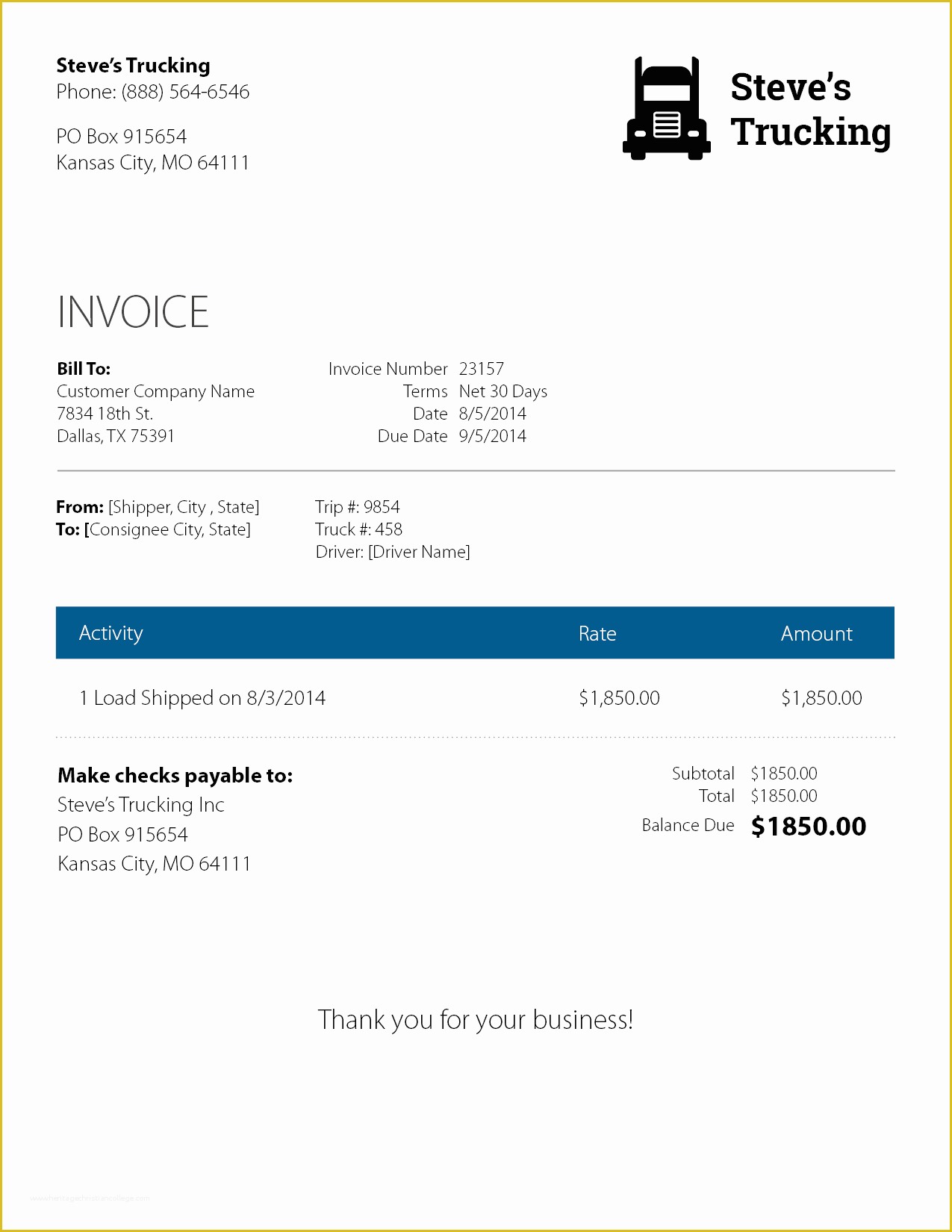 Transportation Invoice Template Free Of Eight Keys to A Rock solid Trucking Invoice