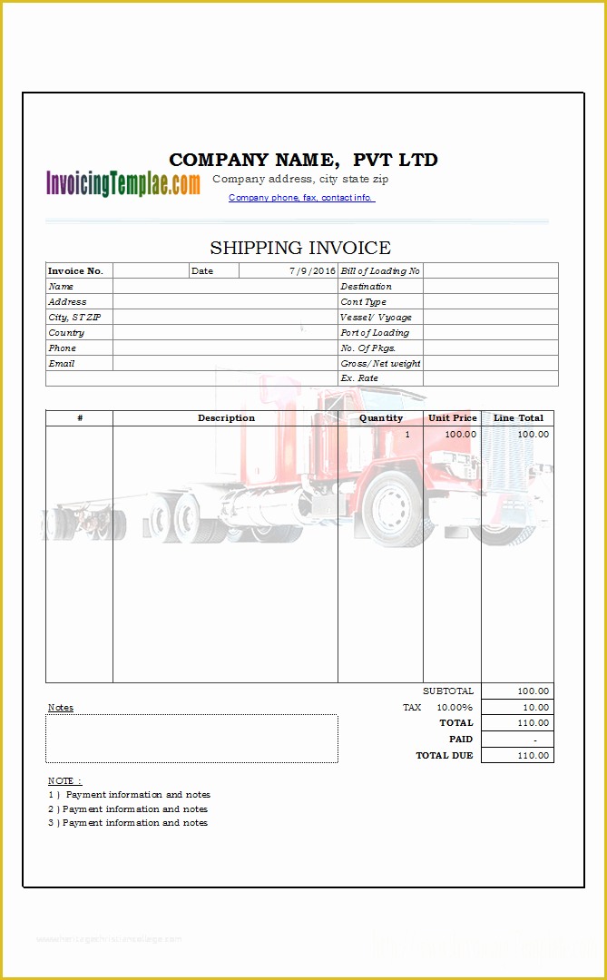 Transportation Invoice Template Free Of Invoice Template for Word