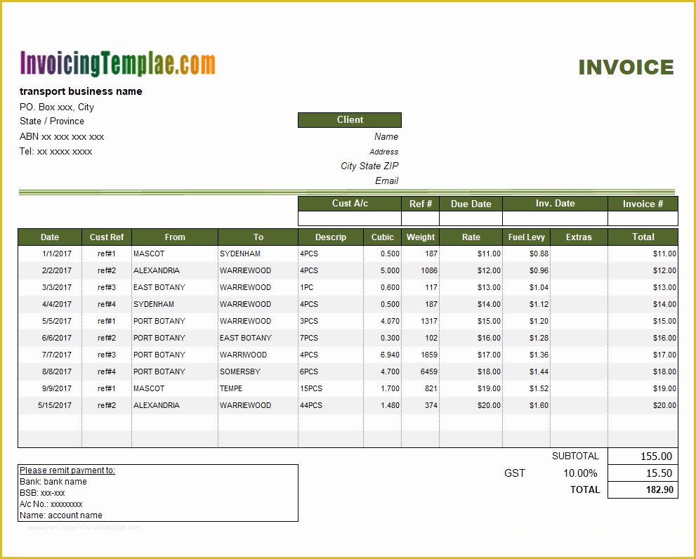 Transportation Invoice Template Free Of Transportation Invoice