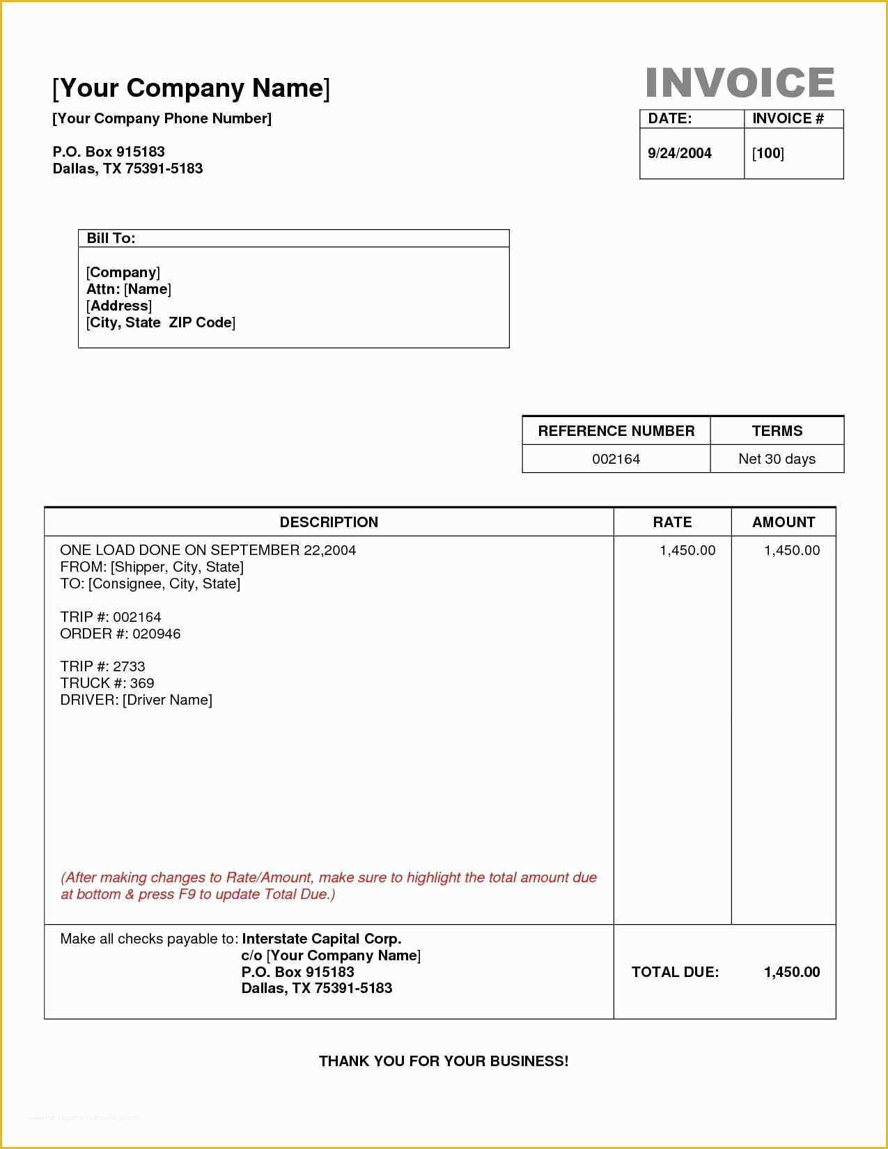 Transportation Invoice Template Free Of Transportation Invoice Template Free and Trucking Pany