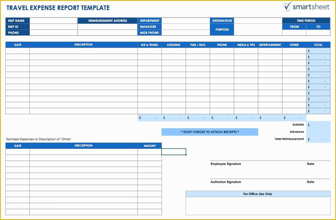 Travel Expense Sheet Template Free Of Free Expense Report Templates Smartsheet