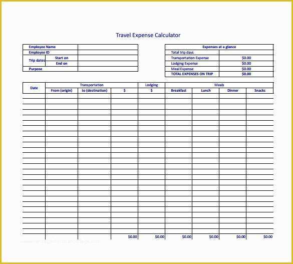 Travel Expense Sheet Template Free Of Travel Expense Calculator Template 8 Download