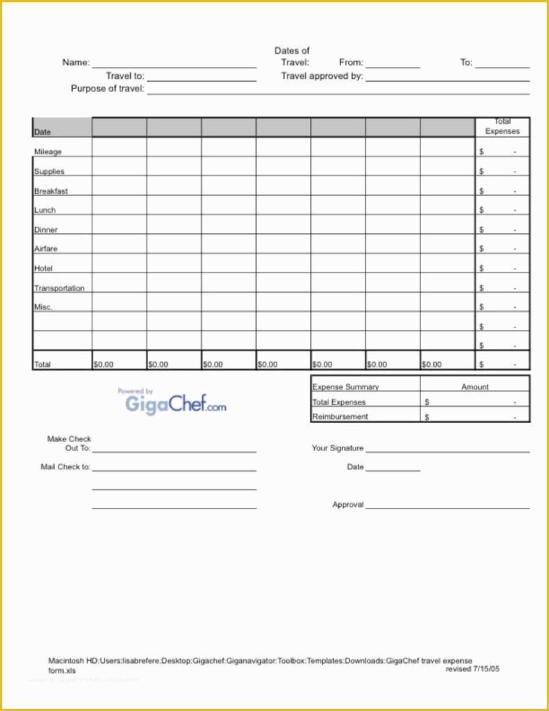 Travel Expense Sheet Template Free Of Travel Expense forms
