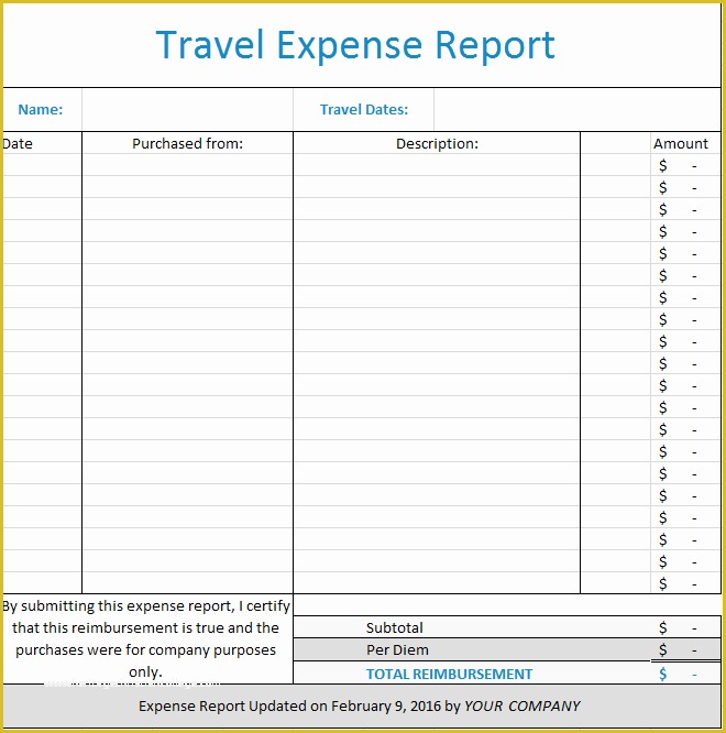 Travel Expense Sheet Template Free Of Travel Expense Report Template [free Download]