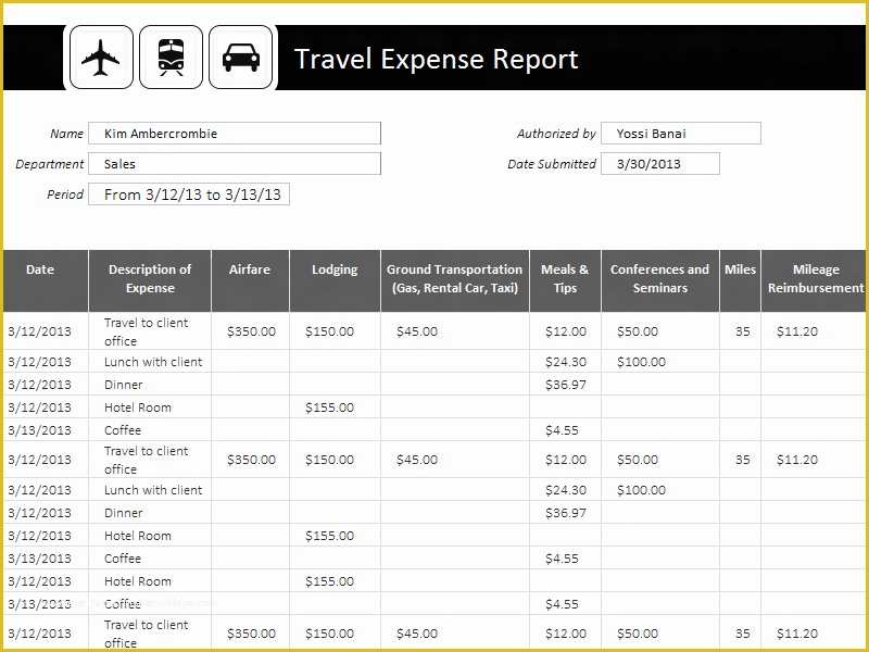 Travel Expense Sheet Template Free Of Travel Expense Report Template