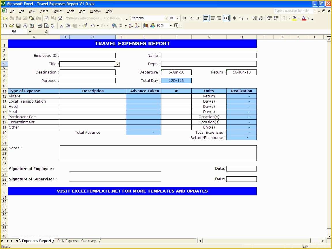 Travel Expense Sheet Template Free Of Travel Expenses Report