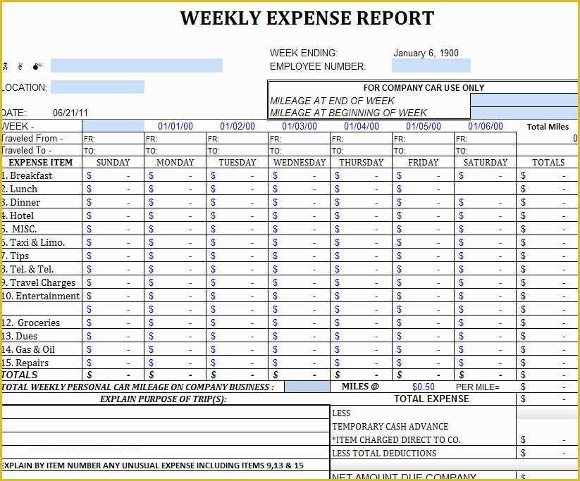 Travel Expense Sheet Template Free Of Weekly Expense Report Sheet