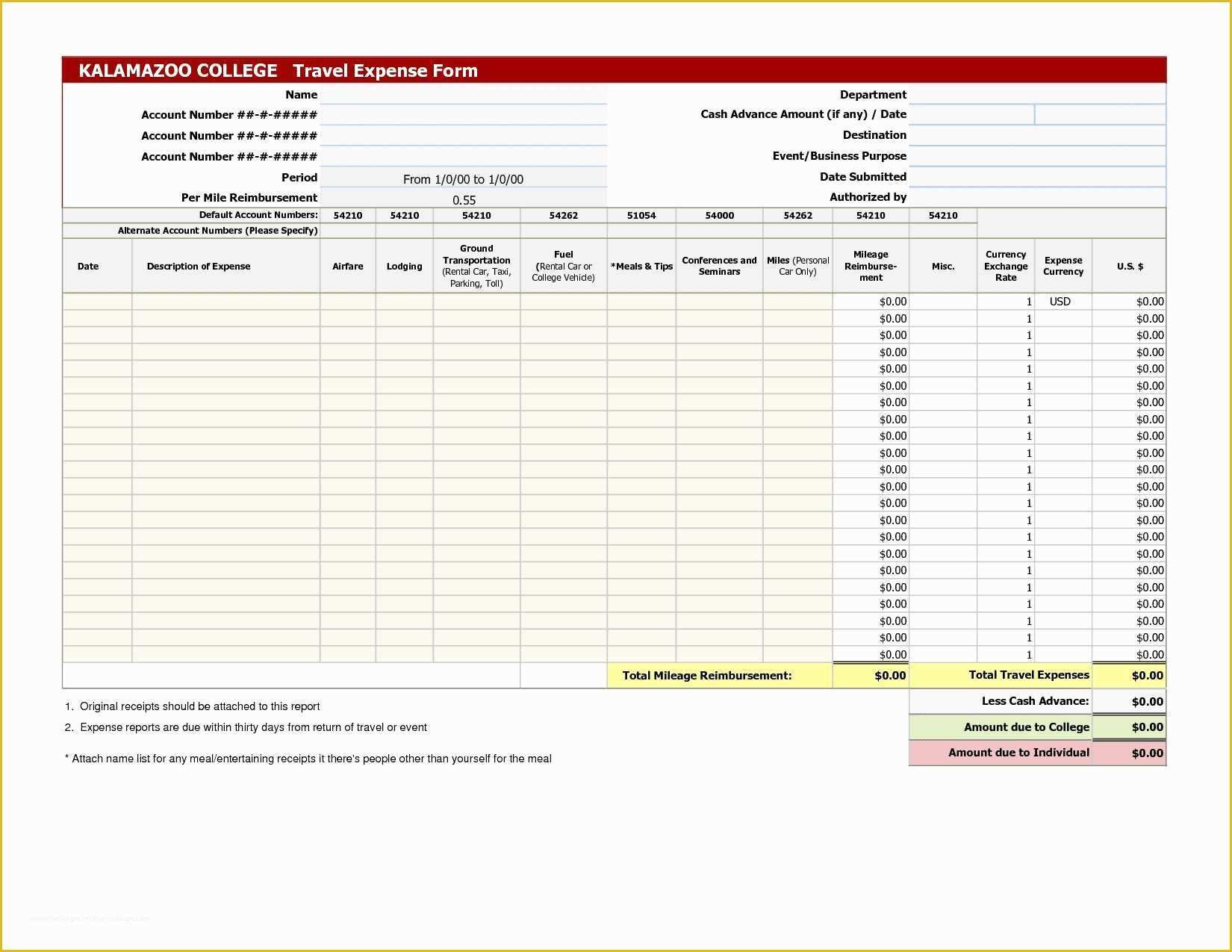 Travel Expenses Template Free Download Of Travel Expense Template Free Sample Worksheets form