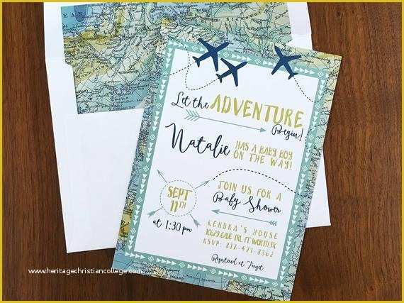 Travel themed Invitation Template Free Of Adventure Maps Baby Shower Invite Airplanes & Travel theme