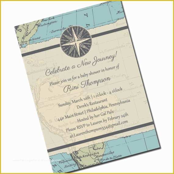 Travel themed Invitation Template Free Of Travel Baby Shower Invitation Map Personalized by Kreativees
